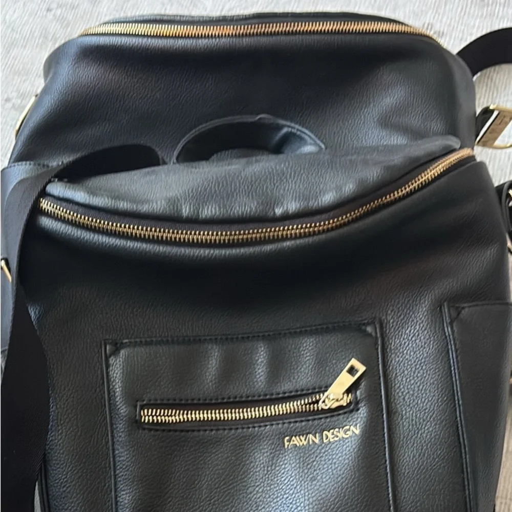 Fawn Design Black Leather Backpack with Gold Hardware